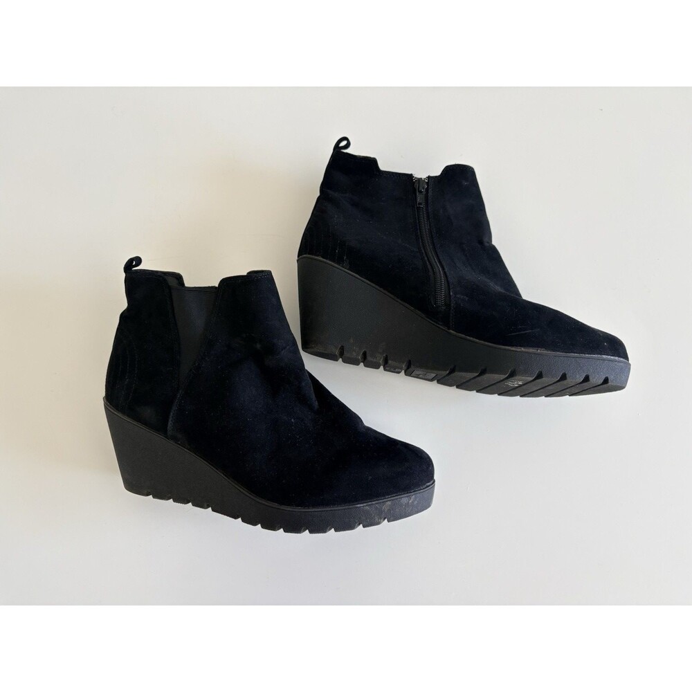 Dexflex Comfort Selma Wedge Ankle Boot Black Faux Suede Zipper Size 11W